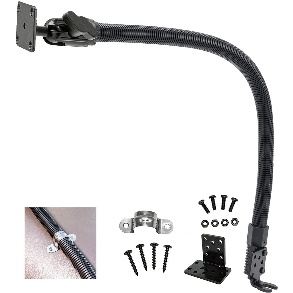 ChargerCity 24 Adjustable 4 Hole AMPS Pattern Replacement Car Truck Seat Rail Floor Mount w/24 Gooseneck for SiriusXM Satellite Radio/ICOM Yaesu CB Ham Radio & Garmin ZUMO XT Rigged Mount GPS