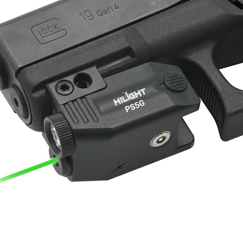 HiLight Tactical Primal Series - 400 Lumens Flashlight w/Strobe & Single Green Laser - Aircraft Grade Aluminum, Magnetic Rechargeable Battery - Rail Mount Light & Laser Class IIIA, <5mW