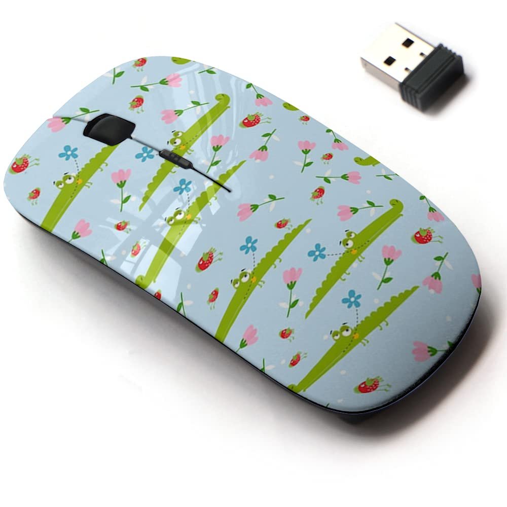 2.4G Wireless Mouse with Cute Pattern Design for All Laptops and Desktops with Nano Receiver - Crocodile