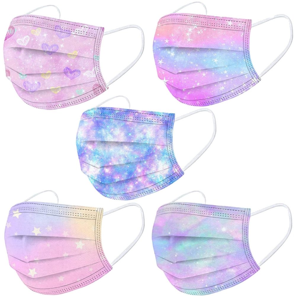 MUSBUY 50PCS Kids Face_Mask Children 3Ply Earloop Breathable Kids Boys Girls Outdoor School Back to School Supplies Starry sky gifts