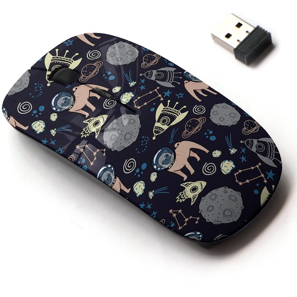 2.4G Wireless Mouse with Cute Pattern Design for All Laptops and Desktops with Nano Receiver - Cool Pug Space