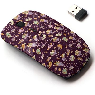 2.4G Wireless Mouse with Cute Pattern Design for All Laptops and Desktops with Nano Receiver - Bright Fantastic Flowers Space