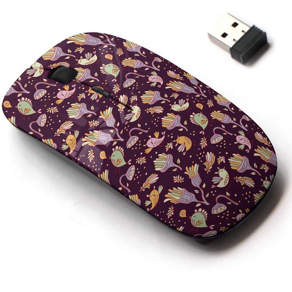 2.4G Wireless Mouse with Cute Pattern Design for All Laptops and Desktops with Nano Receiver - Bright Fantastic Flowers Space