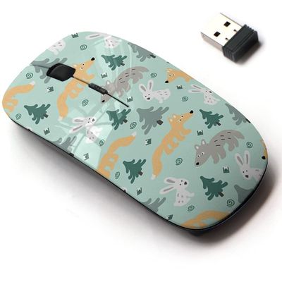 2.4G Wireless Mouse with Cute Pattern Design for All Laptops and Desktops with Nano Receiver - Scandinavian Christmas Trees Hares
