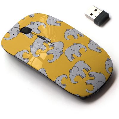 2.4G Wireless Mouse with Cute Pattern Design for All Laptops and Desktops with Nano Receiver - Elephant Yellow