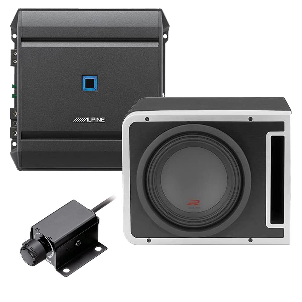 DIAS Alpine S-A60M Mono Power Amplifier with R-SB10V 10 Inch Subwoofer Enclosure and RUX-KNOB.2 Remote Bass Knob
