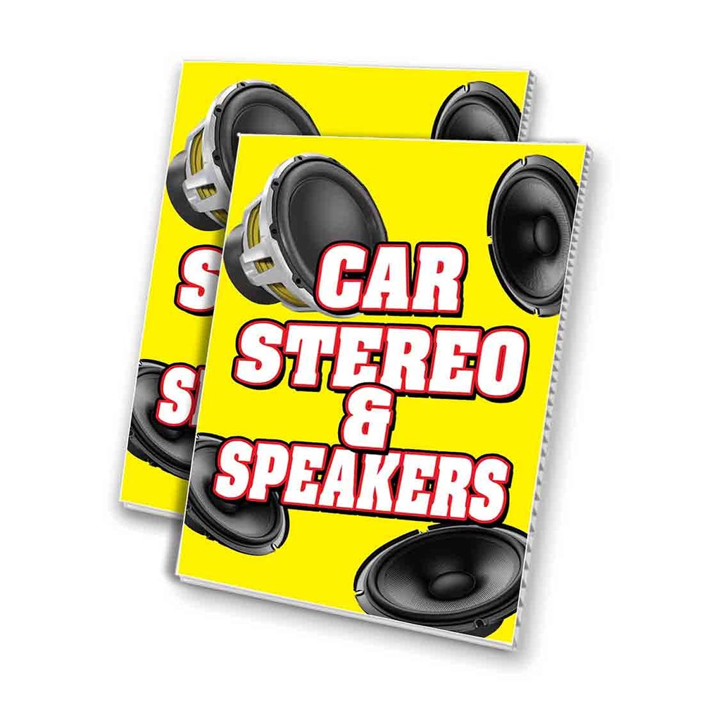 Car Stereo and Speakers (24" X 36") 4Mm Corrugated Plastic Panel, Graphics Applied to 1 Side (Pk of 2)