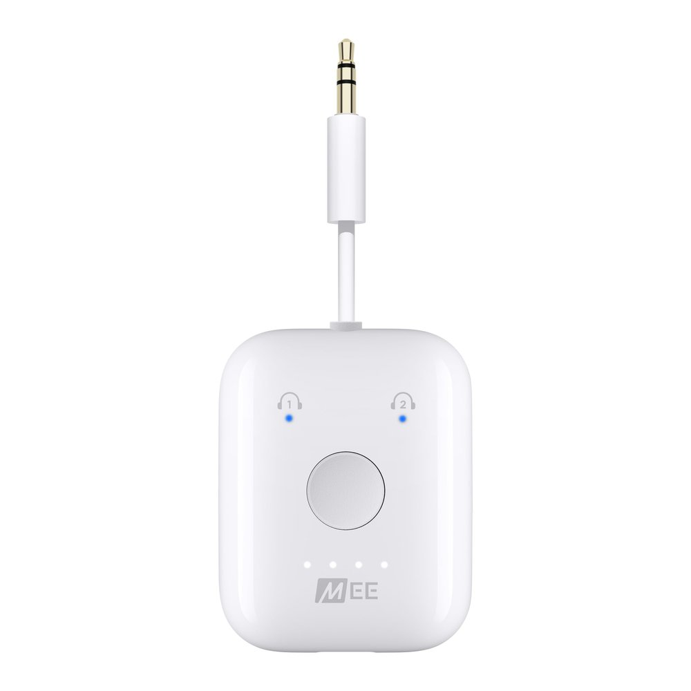 MEE audio Connect Air in-Flight Bluetooth Wireless Audio Transmitter Adapter for up to 2 AirPods / Other Headphones; Works with All 3.5mm Aux Jacks on Airplanes, Gym Equipment, TVs, & Gaming Consoles
