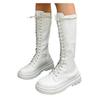 Bcshiye Women's Knee High Riding Combat Boots Winter Lace up Mid Calf Combat Riding Military Boots Leather Winter Booties view 1