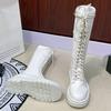 Bcshiye Women's Knee High Riding Combat Boots Winter Lace up Mid Calf Combat Riding Military Boots Leather Winter Booties view 3