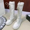 Bcshiye Women's Knee High Riding Combat Boots Winter Lace up Mid Calf Combat Riding Military Boots Leather Winter Booties view 4