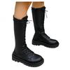 Bcshiye Women's Knee High Riding Combat Boots Winter Lace up Mid Calf Combat Riding Military Boots Leather Winter Booties view 1