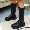 Bcshiye Women's Knee High Riding Combat Boots Winter Lace up Mid Calf Combat Riding Military Boots Leather Winter Booties view 3