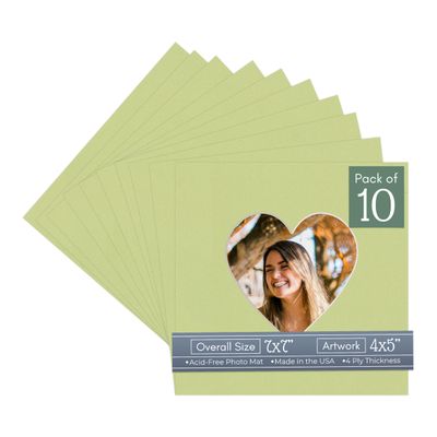 CountryArtHouse Pistachio Acid Free 7x7 Heart Picture Frame Mat with White Core Bevel Cut for 4x5 Pictures - Fits 7x7 Frame