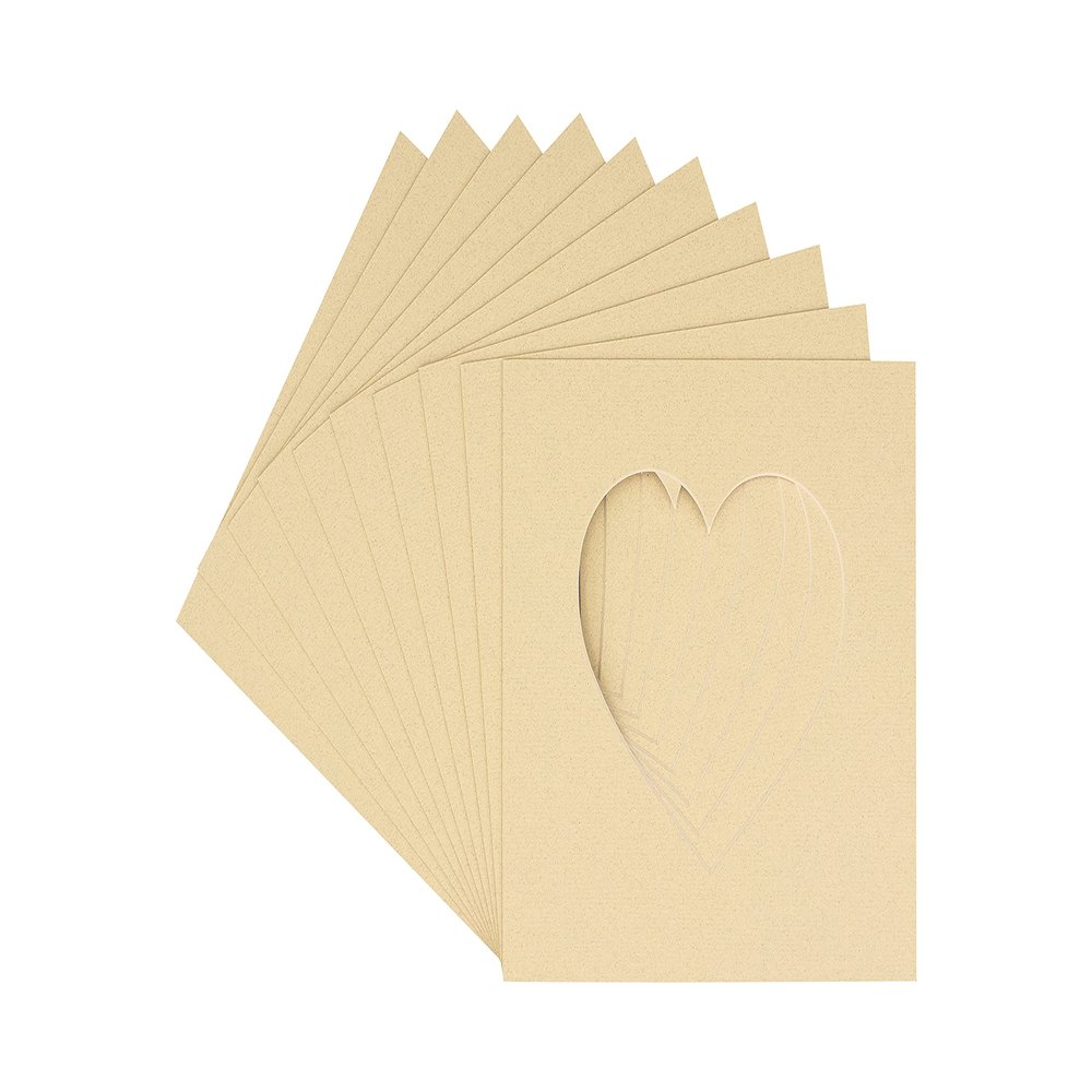 CountryArtHouse Tan Acid Free 7x7 Heart Picture Frame Mat with White Core Bevel Cut for 4x5 Pictures - Fits 7x7 Frame