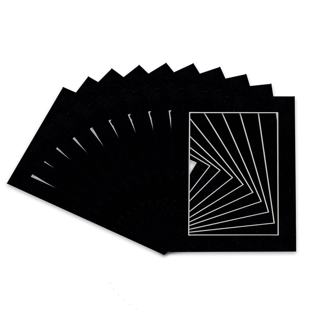 CountryArtHouse Black Suede Acid Free 8x10 Picture Frame Mats with White Core Bevel Cut for 6x8 Pictures - Fits 8x10 Frame - Pack of 100 Mats - with Bags & Backings