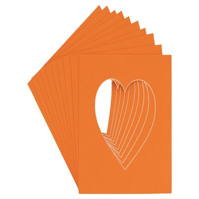 CountryArtHouse Orange Acid Free 7x7 Heart Picture Frame Mat with White Core Bevel Cut for 4x5 Pictures - Fits 7x7 Frame