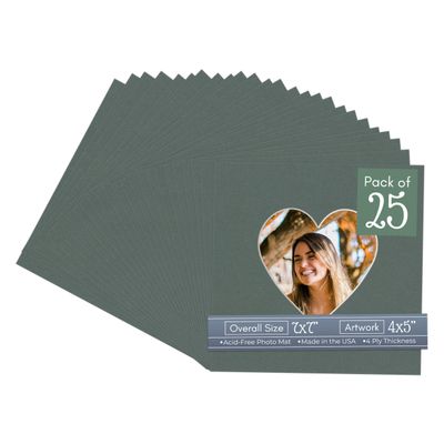 CountryArtHouse Charcoal Acid Free 7x7 Heart Picture Frame Mat with White Core Bevel Cut for 4x5 Pictures - Fits 7x7 Frame