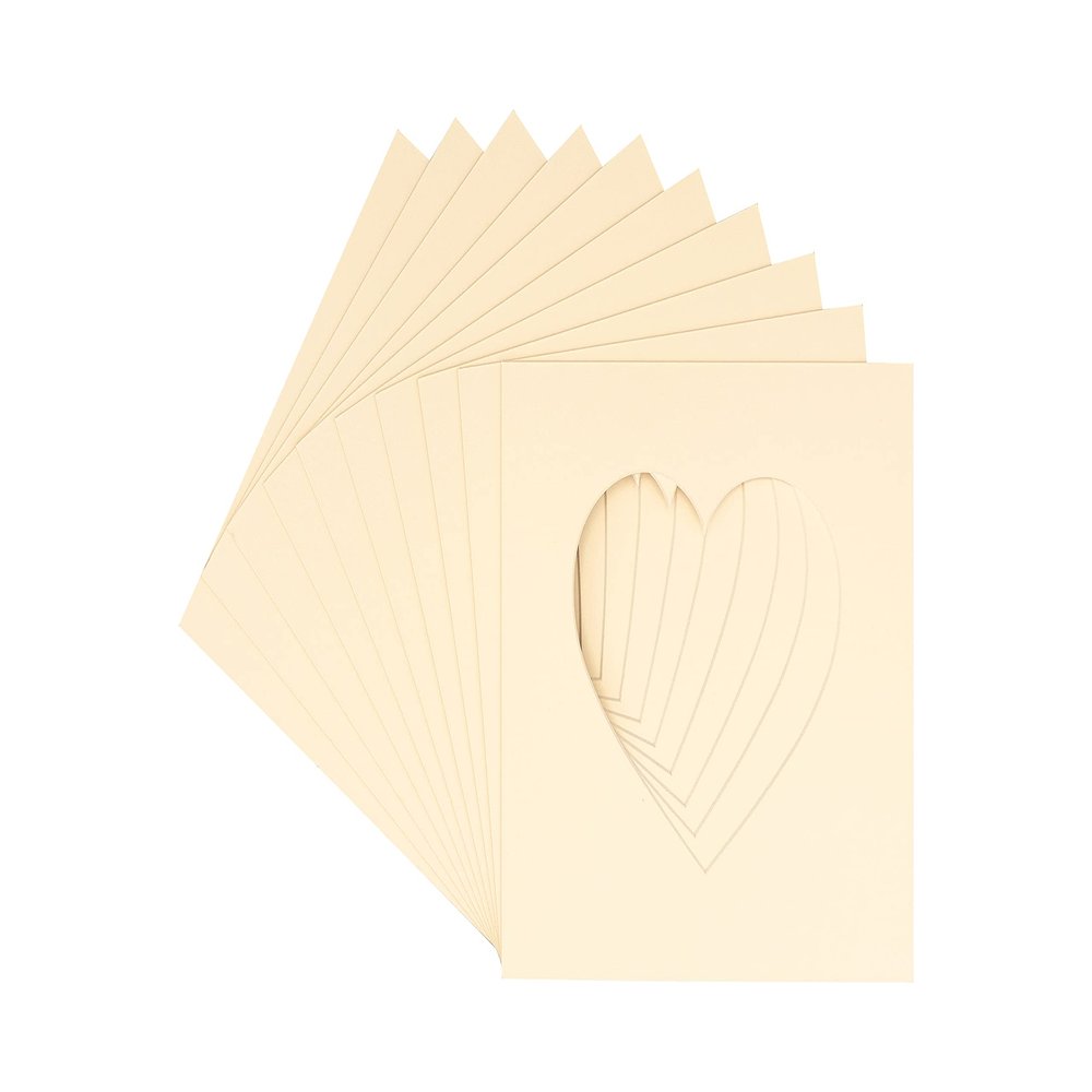 CountryArtHouse Cream Acid Free 7x7 Heart Picture Frame Mat with White Core Bevel Cut for 4x5 Pictures - Fits 7x7 Frame