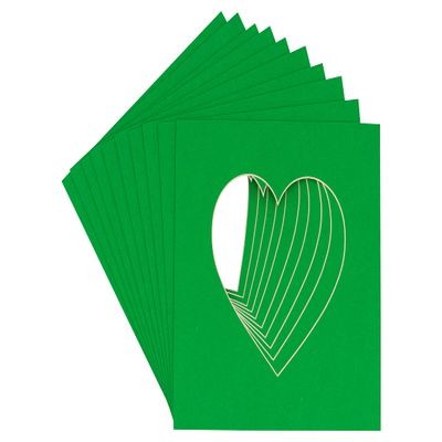 CountryArtHouse Bright Green Acid Free 7x7 Heart Picture Frame Mat with White Core Bevel Cut for 4x5 Pictures - Fits 7x7 Frame