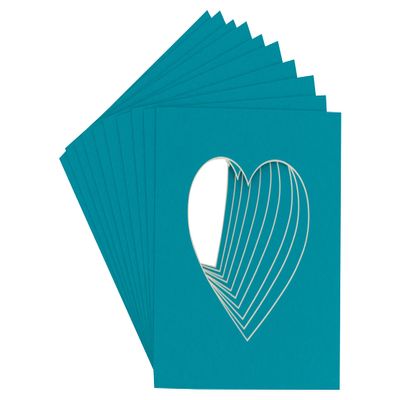 CountryArtHouse Teal Acid Free 7x7 Heart Picture Frame Mat with White Core Bevel Cut for 4x5 Pictures - Fits 7x7 Frame