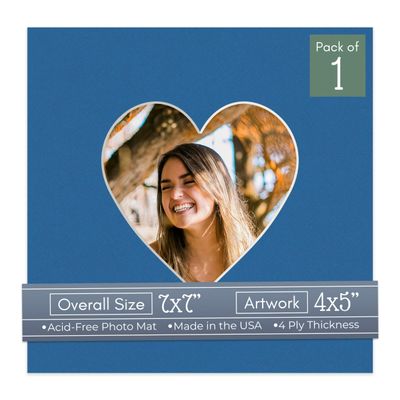 CountryArtHouse Royal Blue Acid Free 7x7 Heart Picture Frame Mat with White Core Bevel Cut for 4x5 Pictures - Fits 7x7 Frame