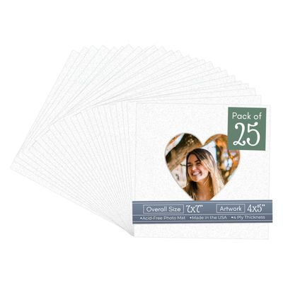 CountryArtHouse Oyster Shell Acid Free 7x7 Heart Picture Frame Mat with White Core Bevel Cut for 4x5 Pictures - Fits 7x7 Frame