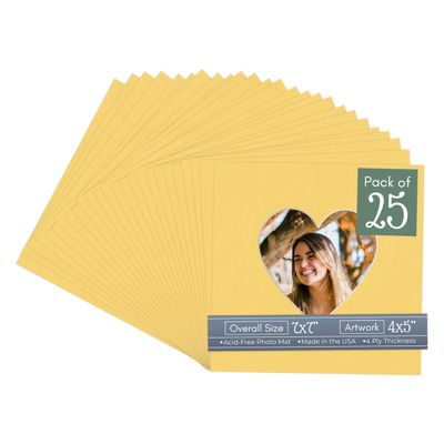 CountryArtHouse Chamois Acid Free 7x7 Heart Picture Frame Mat with White Core Bevel Cut for 4x5 Pictures - Fits 7x7 Frame