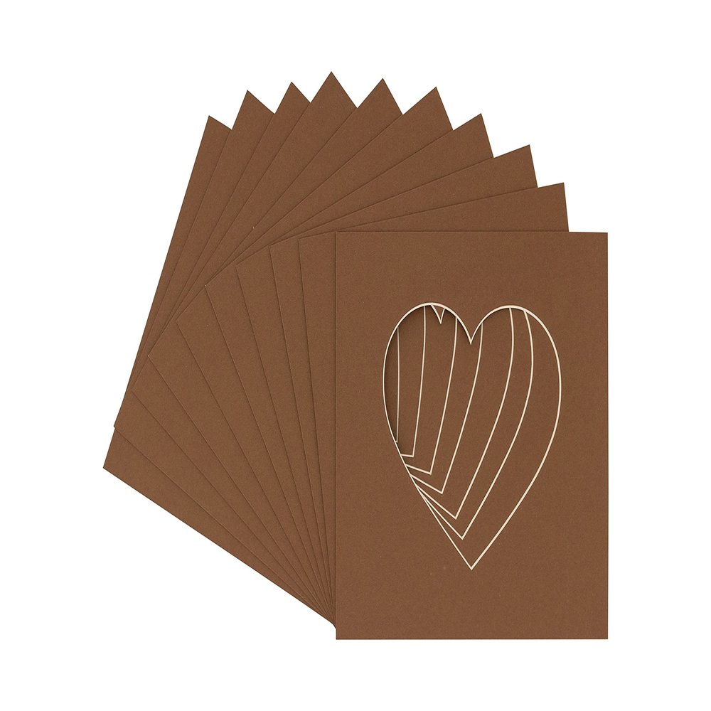 CountryArtHouse Aged Oak Acid Free 7x7 Heart Picture Frame Mat with White Core Bevel Cut for 4x5 Pictures - Fits 7x7 Frame