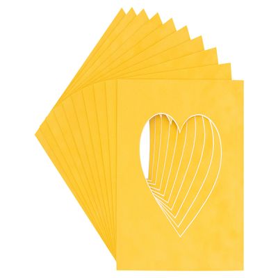 CountryArtHouse Bright Yellow Acid Free 7x7 Heart Picture Frame Mat with White Core Bevel Cut for 4x5 Pictures - Fits 7x7 Frame
