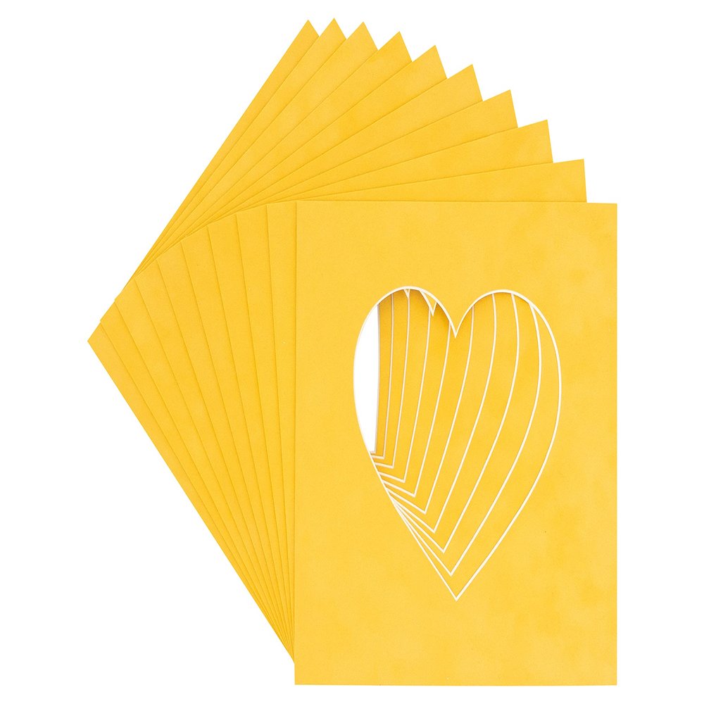 CountryArtHouse Bright Yellow Acid Free 7x7 Heart Picture Frame Mat with White Core Bevel Cut for 4x5 Pictures - Fits 7x7 Frame