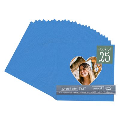 CountryArtHouse Bay Blue Acid Free 7x7 Heart Picture Frame Mat with White Core Bevel Cut for 4x5 Pictures - Fits 7x7 Frame