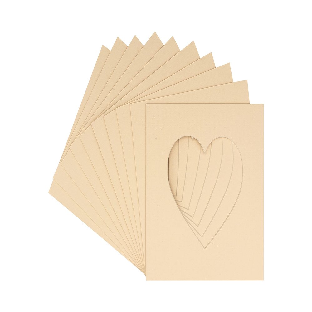CountryArtHouse Beige Acid Free 7x7 Heart Picture Frame Mat with White Core Bevel Cut for 4x5 Pictures - Fits 7x7 Frame