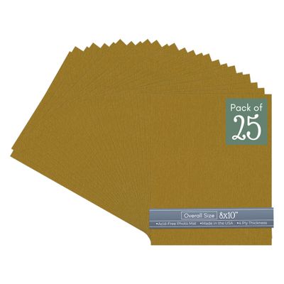CountryArtHouse Metallic Gold Acid Free 8x10 Backing Board - Uncut Photo Mat Board - 25 Sheets