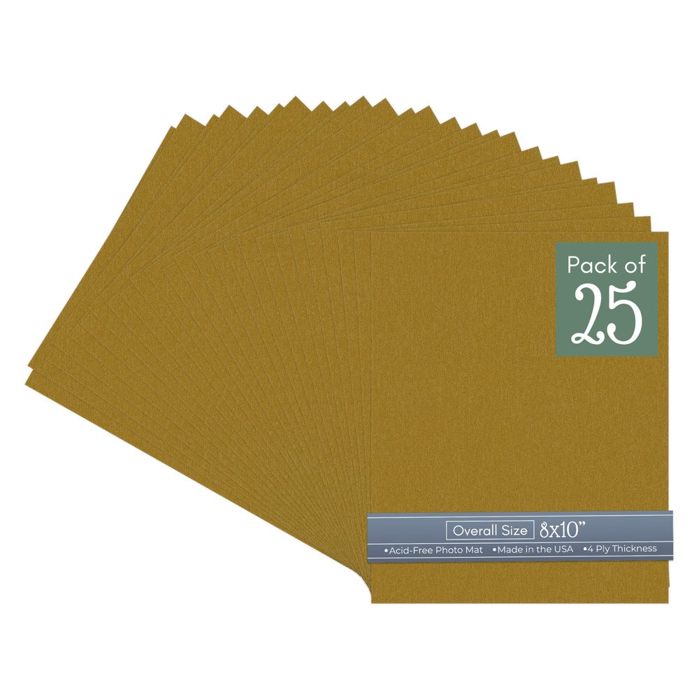 CountryArtHouse Metallic Gold Acid Free 8x10 Backing Board - Uncut Photo Mat Board - 25 Sheets