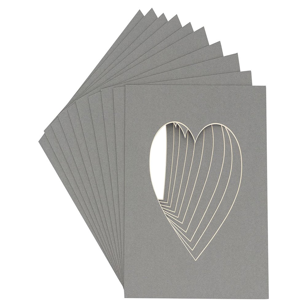 CountryArtHouse Mid Grey Acid Free 7x7 Heart Picture Frame Mat with White Core Bevel Cut for 4x5 Pictures - Fits 7x7 Frame