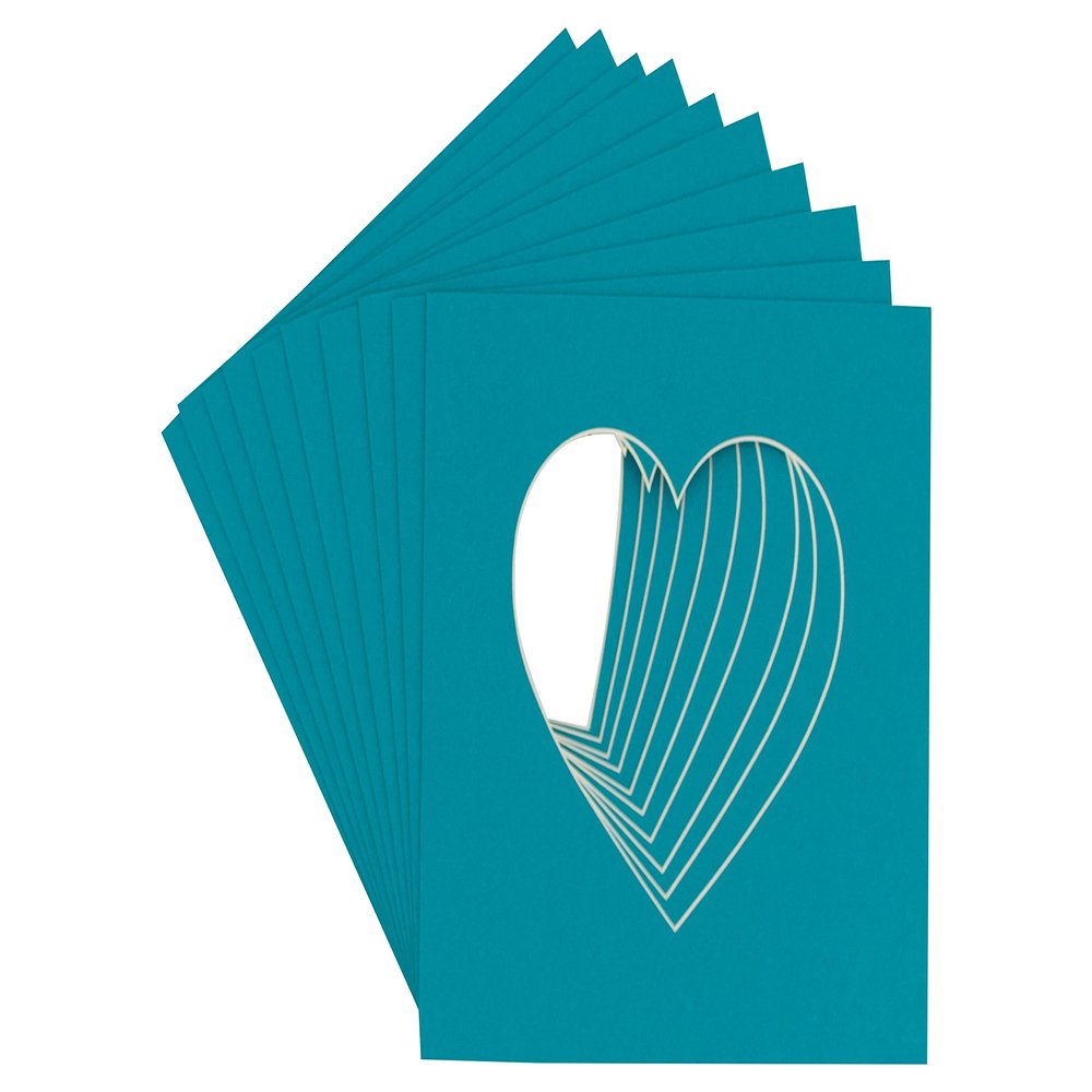 CountryArtHouse Teal Acid Free 7x7 Heart Picture Frame Mat with White Core Bevel Cut for 4x5 Pictures - Fits 7x7 Frame