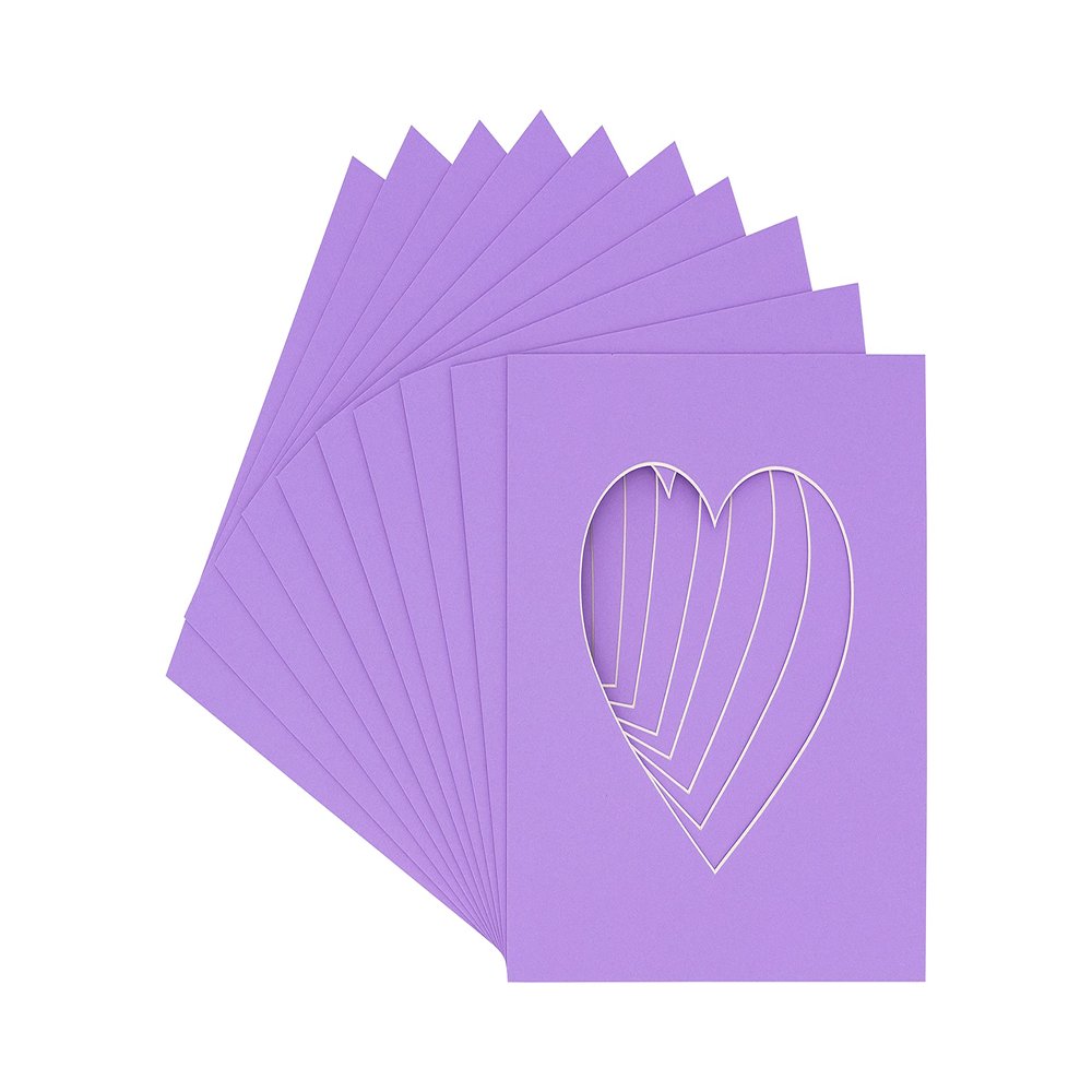 CountryArtHouse Light Purple Acid Free 7x7 Heart Picture Frame Mat with White Core Bevel Cut for 4x5 Pictures - Fits 7x7 Frame