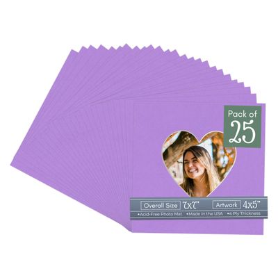CountryArtHouse Light Purple Acid Free 7x7 Heart Picture Frame Mat with White Core Bevel Cut for 4x5 Pictures - Fits 7x7 Frame