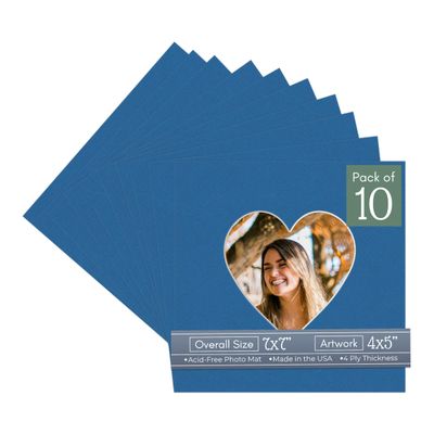 CountryArtHouse Royal Blue Acid Free 7x7 Heart Picture Frame Mat with White Core Bevel Cut for 4x5 Pictures - Fits 7x7 Frame