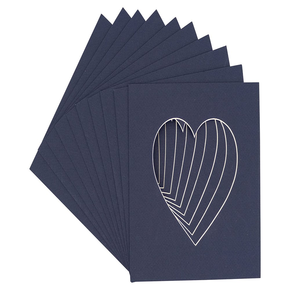CountryArtHouse Navy Blue Acid Free 7x7 Heart Picture Frame Mat with White Core Bevel Cut for 4x5 Pictures - Fits 7x7 Frame