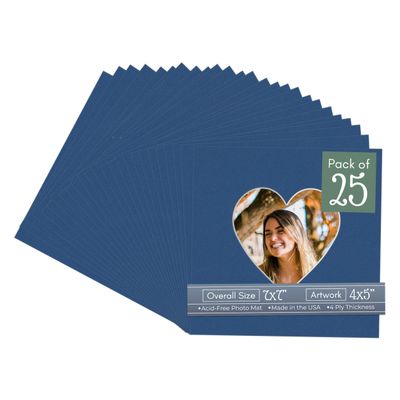 CountryArtHouse Bottle Blue Acid Free 7x7 Heart Picture Frame Mat with White Core Bevel Cut for 4x5 Pictures - Fits 7x7 Frame