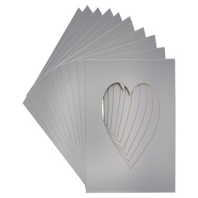 CountryArtHouse Metallic Silver Acid Free 7x7 Heart Picture Frame Mat with White Core Bevel Cut for 4x5 Pictures - Fits 7x7 Frame