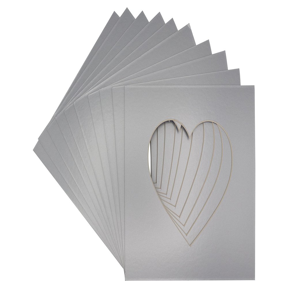 CountryArtHouse Metallic Silver Acid Free 7x7 Heart Picture Frame Mat with White Core Bevel Cut for 4x5 Pictures - Fits 7x7 Frame