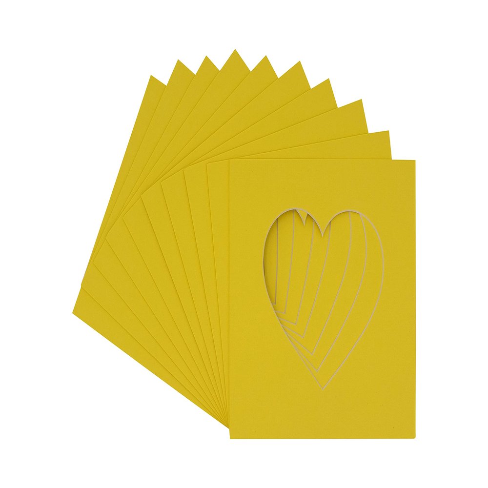 CountryArtHouse Vibrant Yellow Acid Free 7x7 Heart Picture Frame Mat with White Core Bevel Cut for 4x5 Pictures - Fits 7x7 Frame