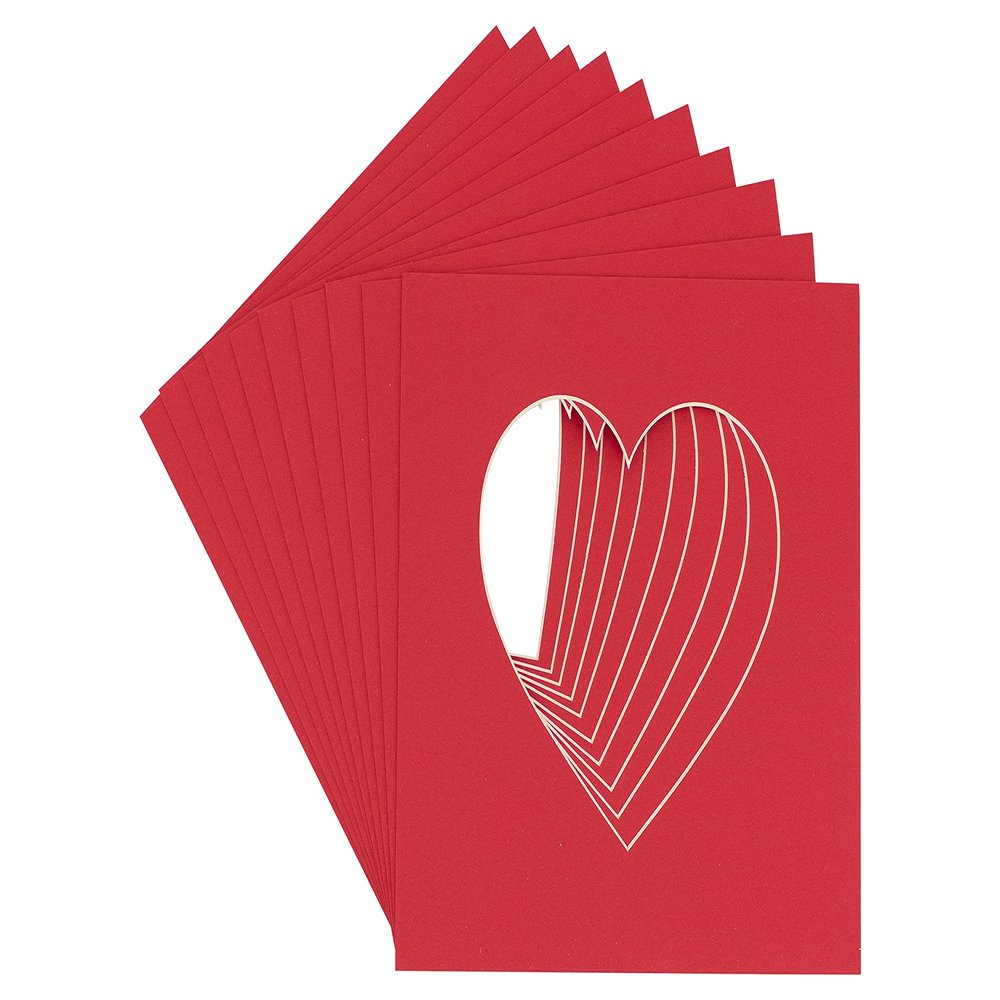 CountryArtHouse Cardinal Acid Free 7x7 Heart Picture Frame Mat with White Core Bevel Cut for 4x5 Pictures - Fits 7x7 Frame