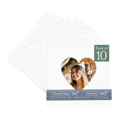 CountryArtHouse Oyster Shell Acid Free 7x7 Heart Picture Frame Mat with White Core Bevel Cut for 4x5 Pictures - Fits 7x7 Frame