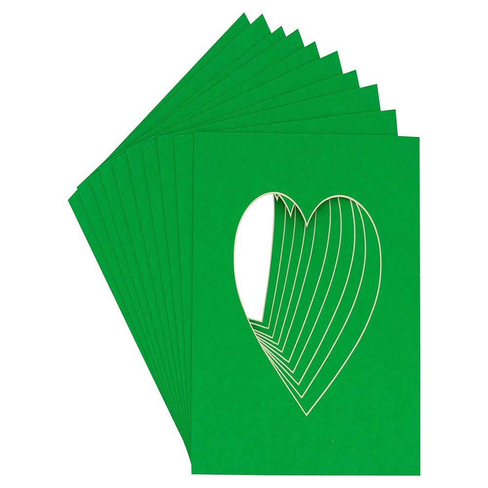 CountryArtHouse Bright Green Acid Free 7x7 Heart Picture Frame Mat with White Core Bevel Cut for 4x5 Pictures - Fits 7x7 Frame