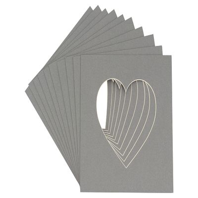 CountryArtHouse Mid Grey Acid Free 7x7 Heart Picture Frame Mat with White Core Bevel Cut for 4x5 Pictures - Fits 7x7 Frame