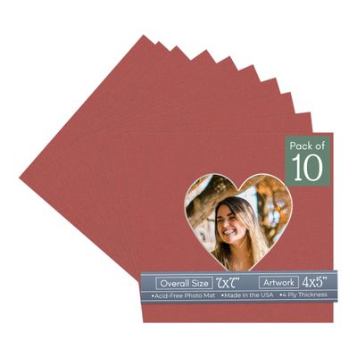 CountryArtHouse Brick Acid Free 7x7 Heart Picture Frame Mat with White Core Bevel Cut for 4x5 Pictures - Fits 7x7 Frame
